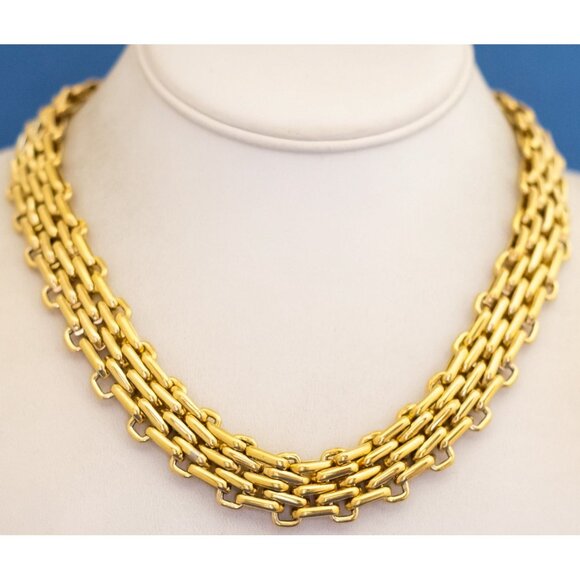 18 inch, Vintage Stylized Patterned Gold Tone Chain Necklace - D42 - Picture 2 of 3